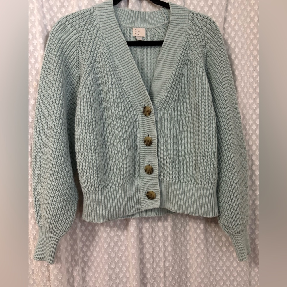 a new day Women's Ribbed Button-Up Cardigan - Light Blue